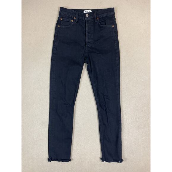 Agolde‎ Jeans Womens 26 Black Nico High Rise Slim Fit Frayed Hem Button Fly - Picture 1 of 14